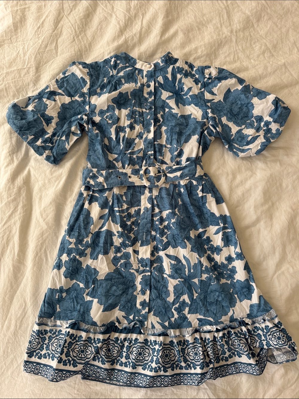 Joie Blue and White Floral Belted Mini Dress